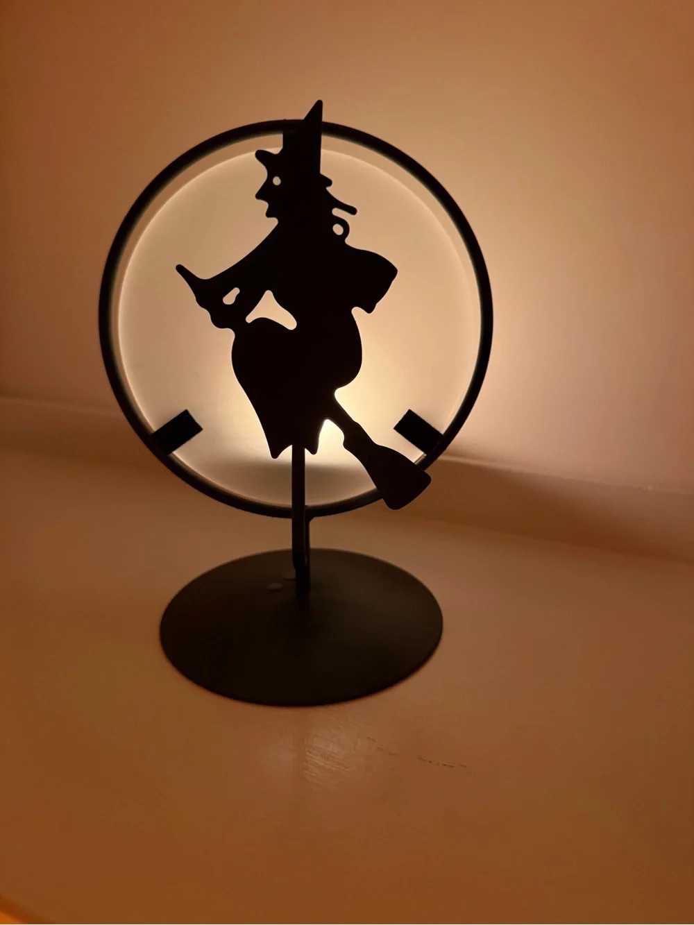 Halloween Decor vintage Pier 1 Witch on broom Tea light